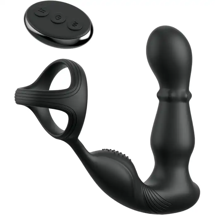 Черный вибростимулятор простаты с кольцом Ass-gasm Slide Glide - Anal Fantasy Elite Collection