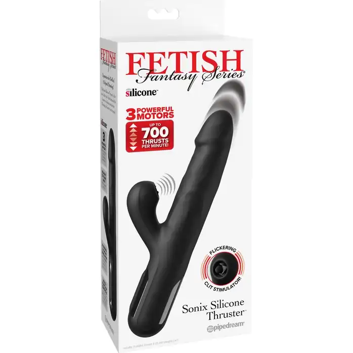 Черный силиконовый вибратор-кролик Sonix Silicone Thruster - 22 см - Fetish Fantasy Series. Фотография 2.