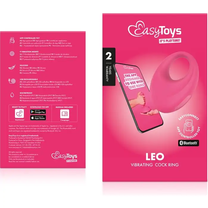 Розовое интерактивное эрекционное виброкольцо Leo - EasyConnect. Фотография 9.
