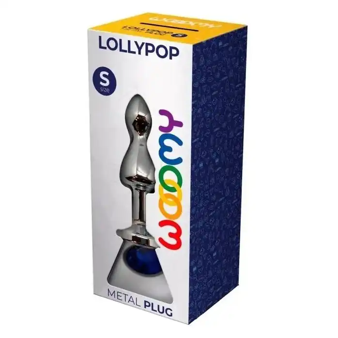Серебристая анальная втулка Wooomy Lollypop Size S с синим кристаллом - Wooomy. Фотография 4.