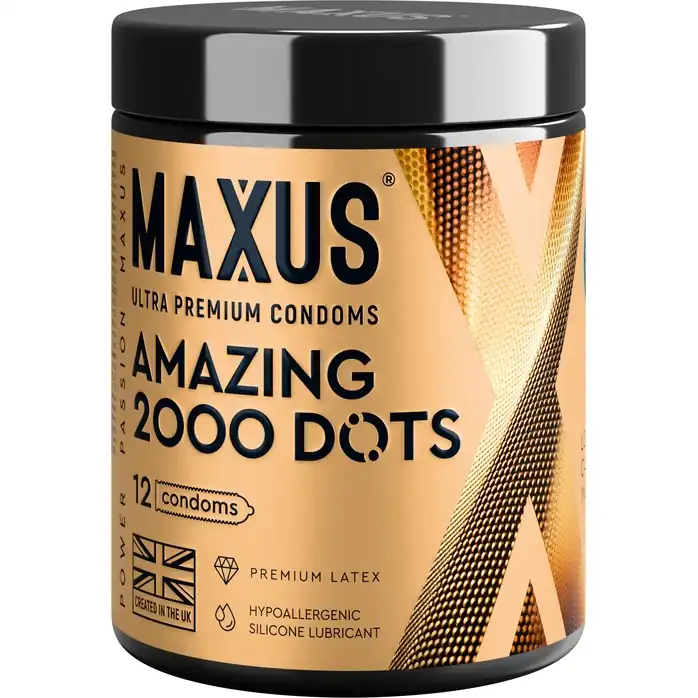Точечные презервативы MAXUS 2000 Amazing Dots с железным кейсом - 12 шт