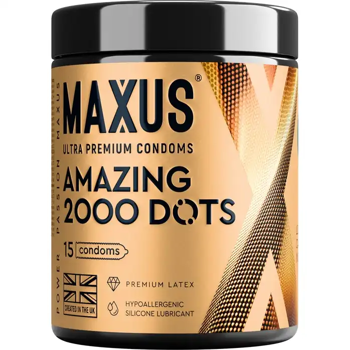 Точечные презервативы MAXUS 2000 Amazing Dots с железным кейсом - 15 шт