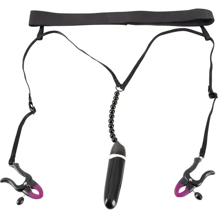 Женские вибростринги с зажимами для половых губ Spreader String with Vibrator - Bad Kitty. Фотография 3.