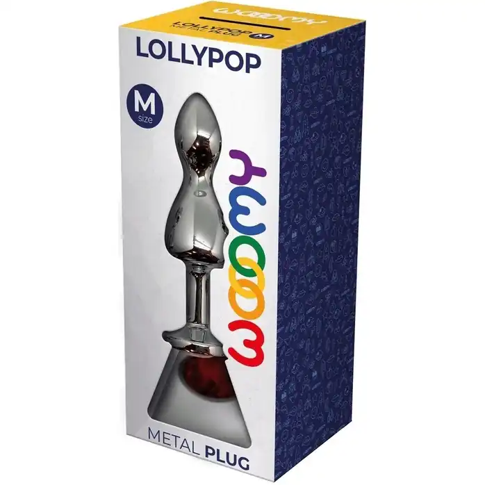 Серебристая анальная втулка Wooomy Lollypop M с красным кристаллом - 9,4 см - Wooomy. Фотография 4.