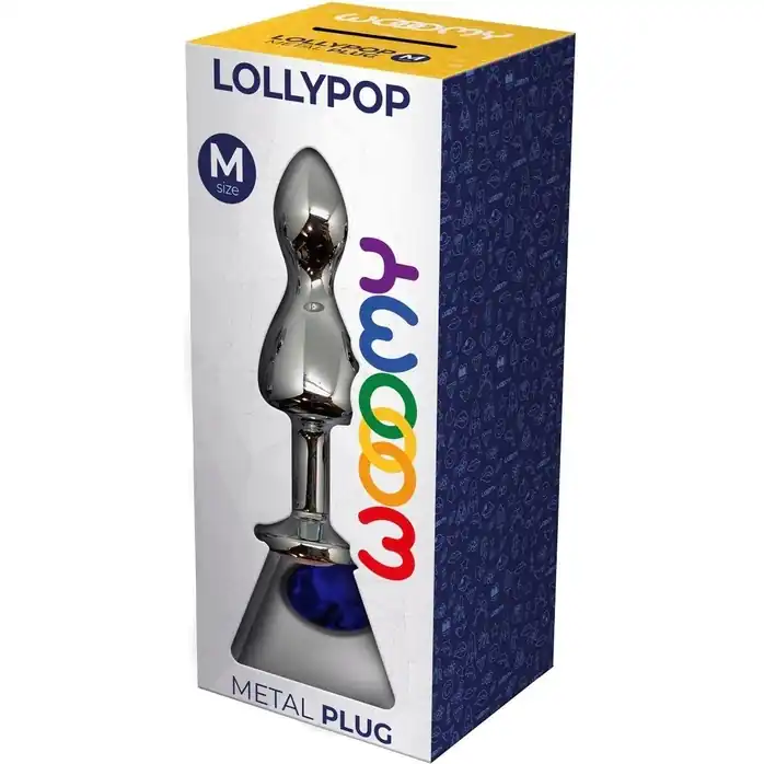 Серебристая анальная втулка Wooomy Lollypop M с синим кристаллом - 9,4 см - Wooomy. Фотография 4.
