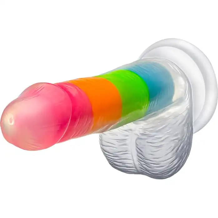 Яркий люминесцентный фаллоимитатор Rainbow Rave - 16,5 см - Neo Elite. Фотография 4.
