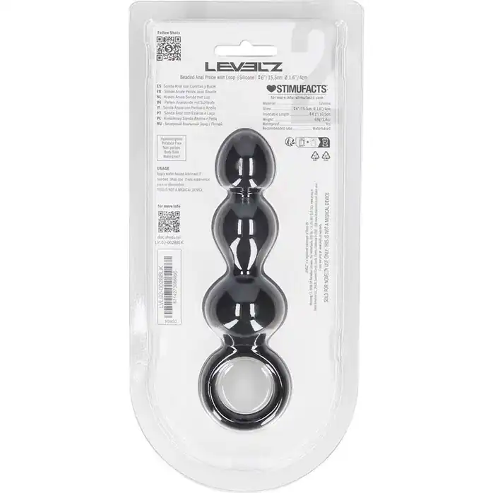 Черная анальная елочка Beaded Silicone Anal Probe with Loop - Levelz. Фотография 3.