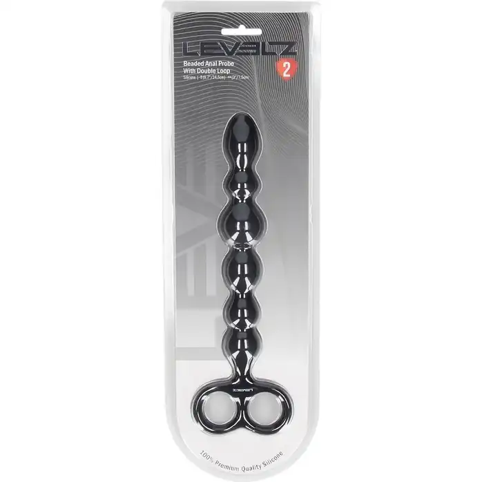 Черная анальная цепочка Beaded Silicone Anal Probe with Double Loop - 24 см - Levelz. Фотография 3.