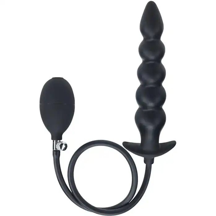 Черная анальная елочка с функцие расширения Beaded Inflatable Silicone Anal Plug - Levelz