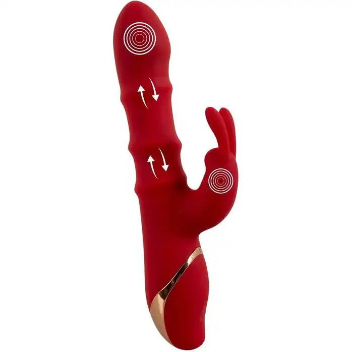 Красный вибратор-кролик с 3 подвижными кольцами Rabbit Vibrator with 3 Moving Rings - 23,7 см - You2Toys. Фотография 8.