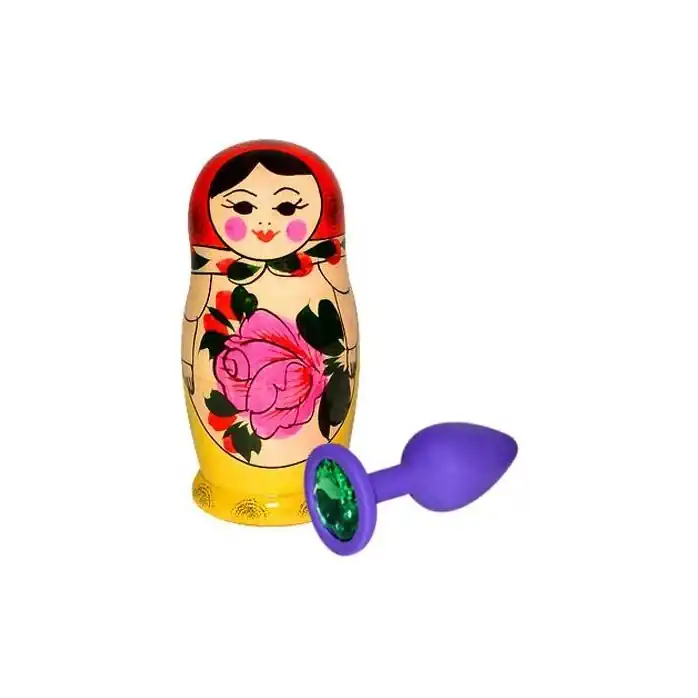 Фиолетовая силиконовая пробка со стразиком в упаковке-матрёшке - Sitabella accessories