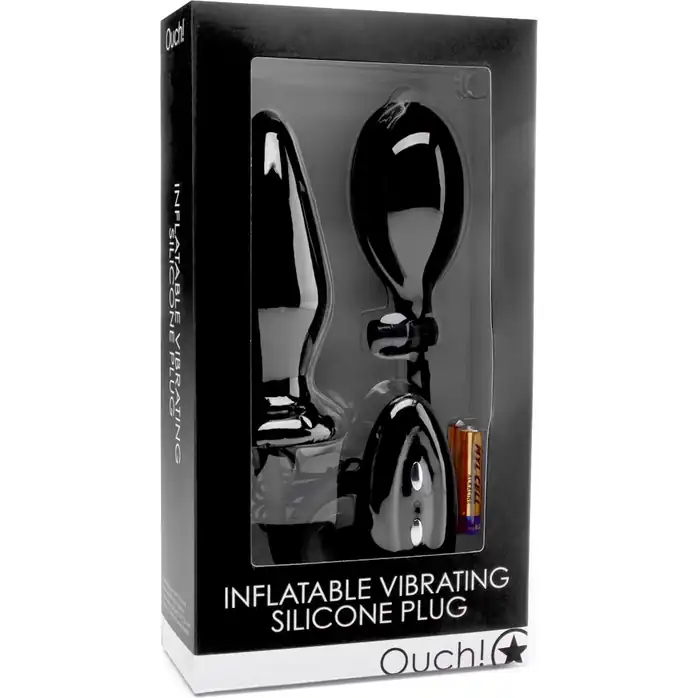 Чёрный анальный стимулятор с функцией расширения и вибрацией Inflatable Vibrating Silicone Plug - 12,2 см - Ouch!. Фотография 2.