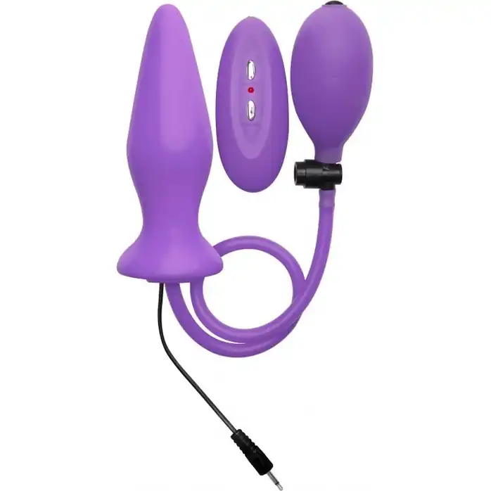 Фиолетовый анальный стимулятор с функцией расширения и вибрацией Inflatable Vibrating Silicone Plug - 12,2 см - Ouch!