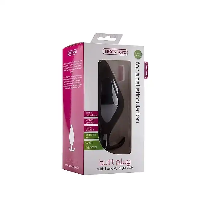 Чёрная анальная пробка Butt Plug with Handle Large - 13,1 см. - Shots Toys. Фотография 3.