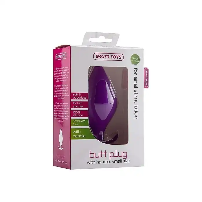 Фиолетовая анальная пробка Butt Plug with Handle Small - Shots Toys. Фотография 3.
