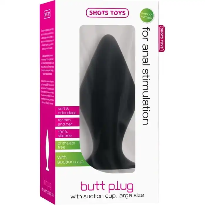 Чёрная большая анальная пробка Butt Plug with Suction Cup Large - Shots Toys. Фотография 3.