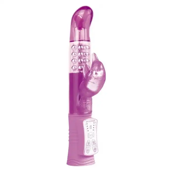 Фиолетовый перезаряжаемый вибратор Rechargeable Dolphin с дельфинчиком - 22 см - Shots Toys