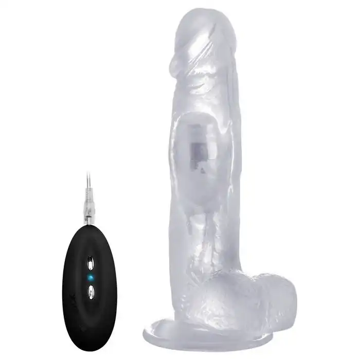 Прозрачный вибратор-реалистик Vibrating Realistic Cock 8 With Scrotum - 20 см - RealRock