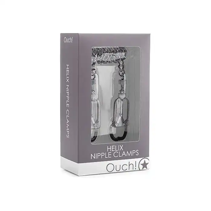 Серебристые зажимы на соски с цепочкой Helix Nipple Clamps - Ouch!. Фотография 2.
