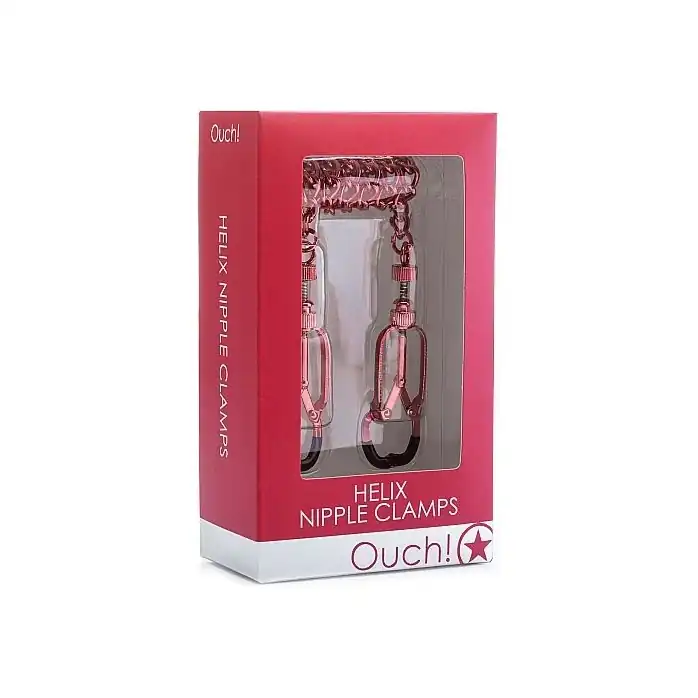 Красные зажимы на соски с цепочкой Helix Nipple Clamps - Ouch!. Фотография 2.