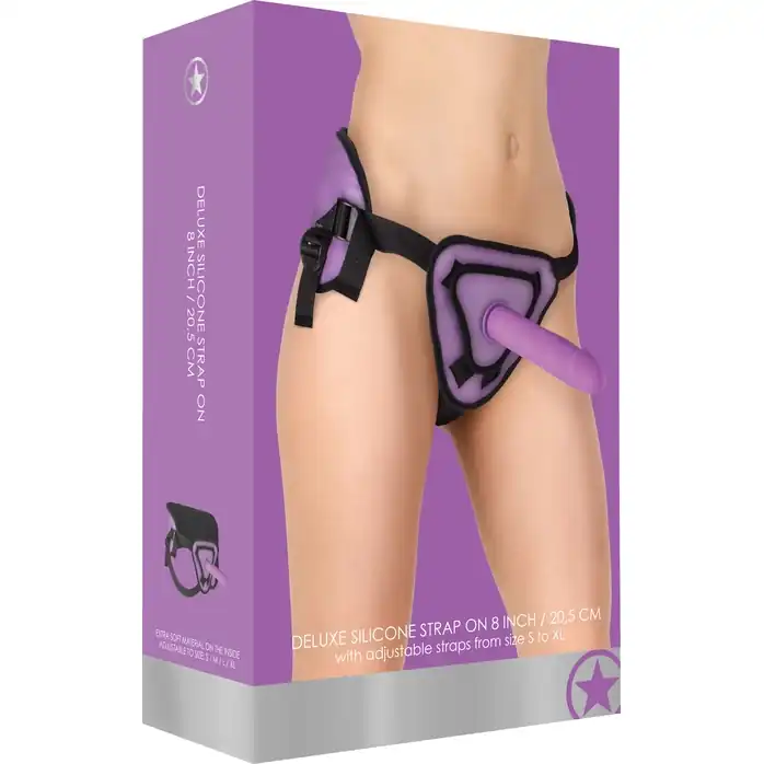 Фиолетовый страпон Deluxe Silicone Strap On 8 Inch - 20 см - Ouch!. Фотография 6.
