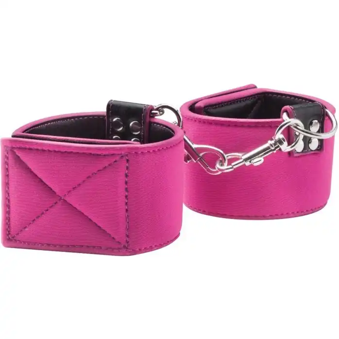 Чёрно-розовые двусторонние наручники Reversible Wrist Cuffs - Ouch!. Фотография 2.