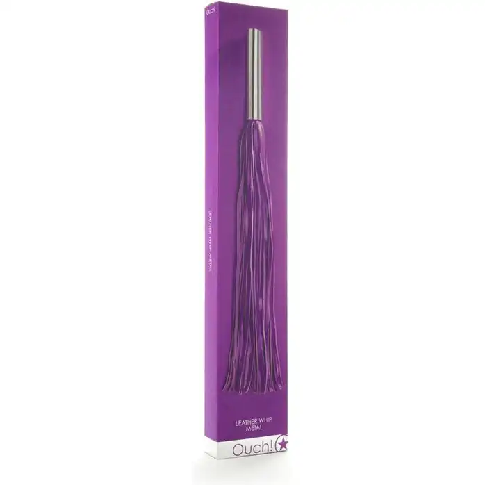 Фиолетовая плётка Leather Whip Metal Long - 49,5 см - Ouch!. Фотография 2.