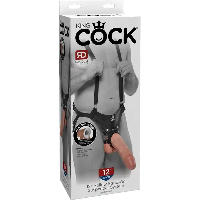 Страпон-система с телесной насадкой 12 Hollow Strap-On Suspender System - 30 см - King Cock. Фотография 7.