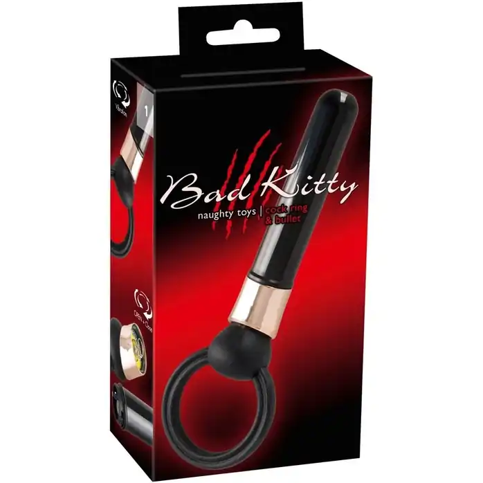 Чёрное эрекционное кольцо с вибростимулятором Penisring mit Minivibrator - Bad Kitty. Фотография 4.