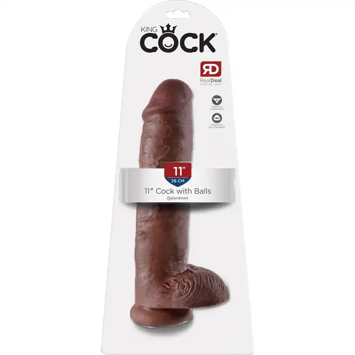 Коричневый фаллоимитатор-гигант на присоске 11 Cock with Balls - 28 см - King Cock. Фотография 5.