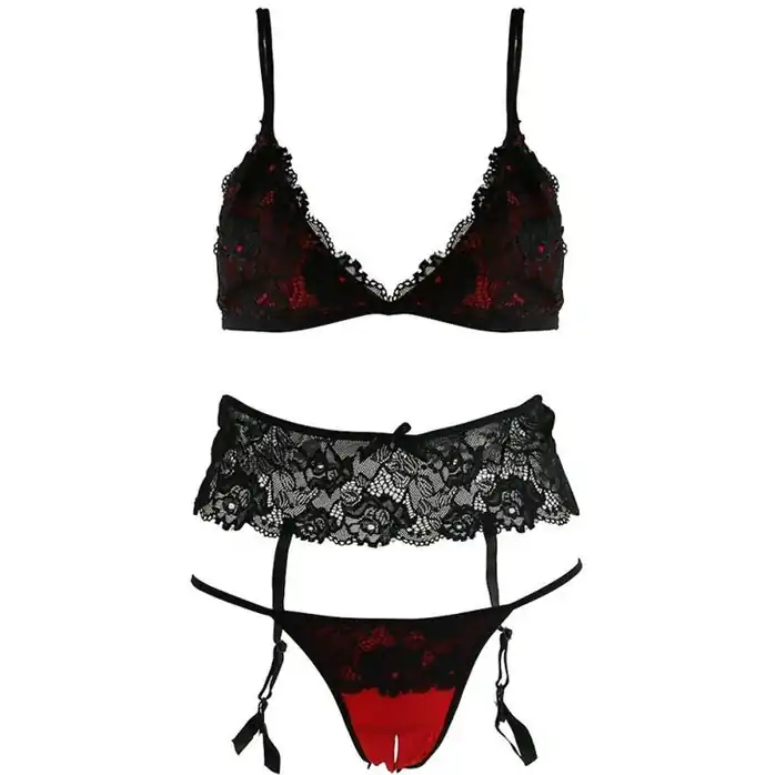 Изысканный комплект 3 PC STRAPPY LACE GARTER SET WITH CROTCH - White Label Collection. Фотография 3.