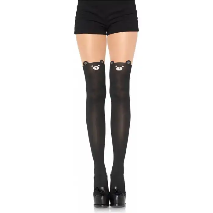 Колготки с имитацией чулок с мишками SPANDEX BLACK BEAR PANTYHOSE