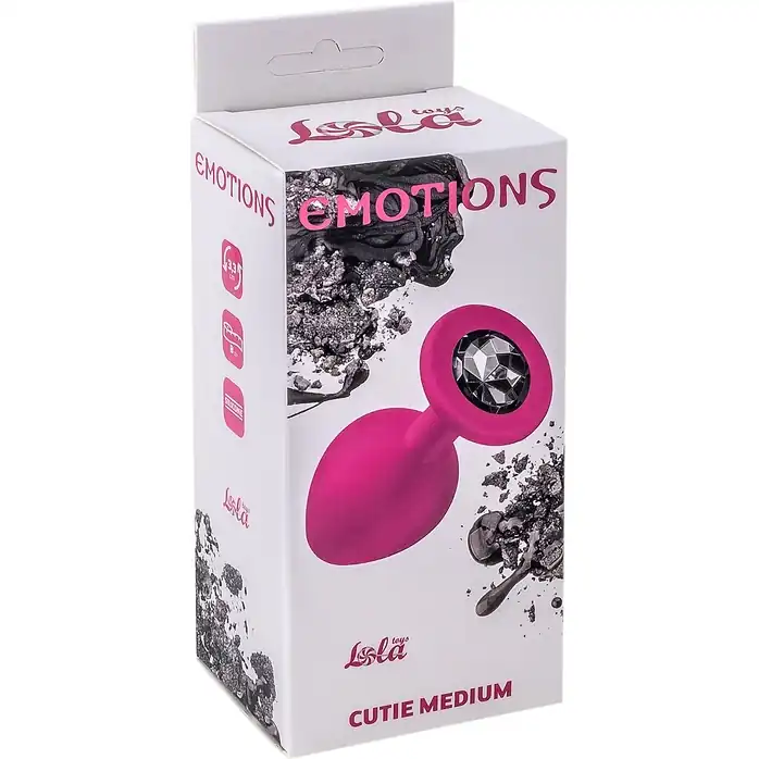 Средняя розовая анальная пробка Emotions Cutie Medium с чёрным кристаллом - 8,5 см - Emotions