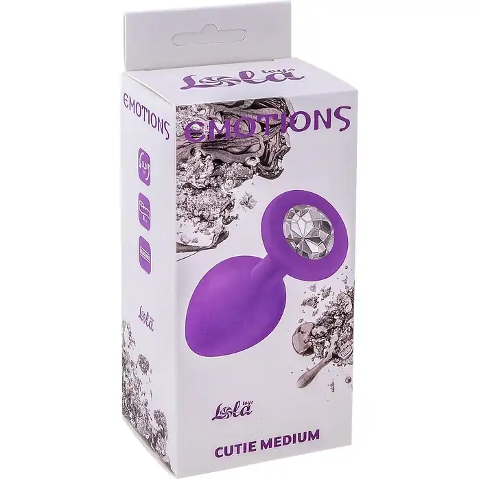 Средняя фиолетовая анальная пробка Emotions Cutie Medium с прозрачным кристаллом - 8,5 см - Emotions
