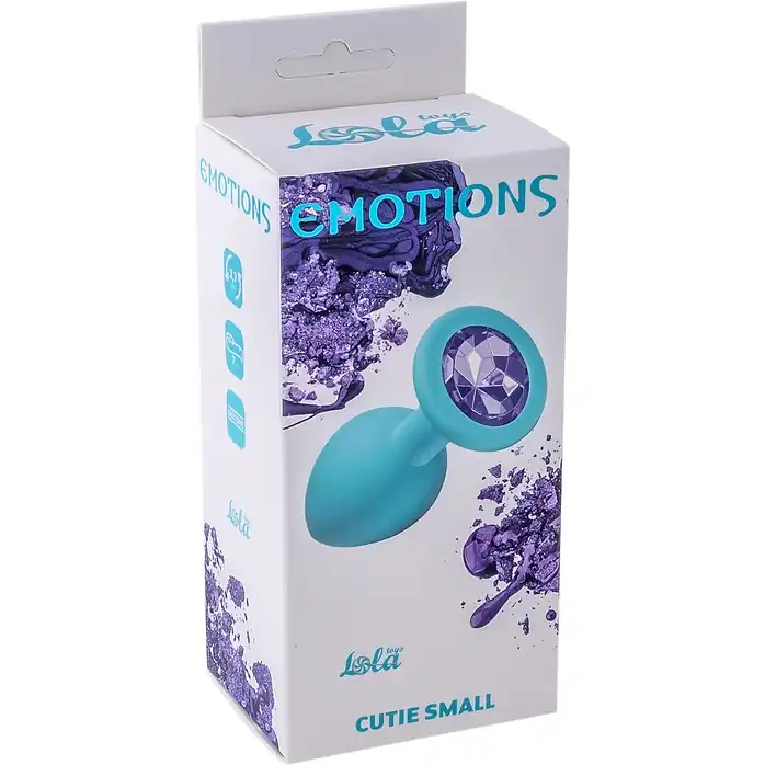 Голубая анальная пробка Cutie Small с фиолетовым кристаллом - 7,5 см - Emotions