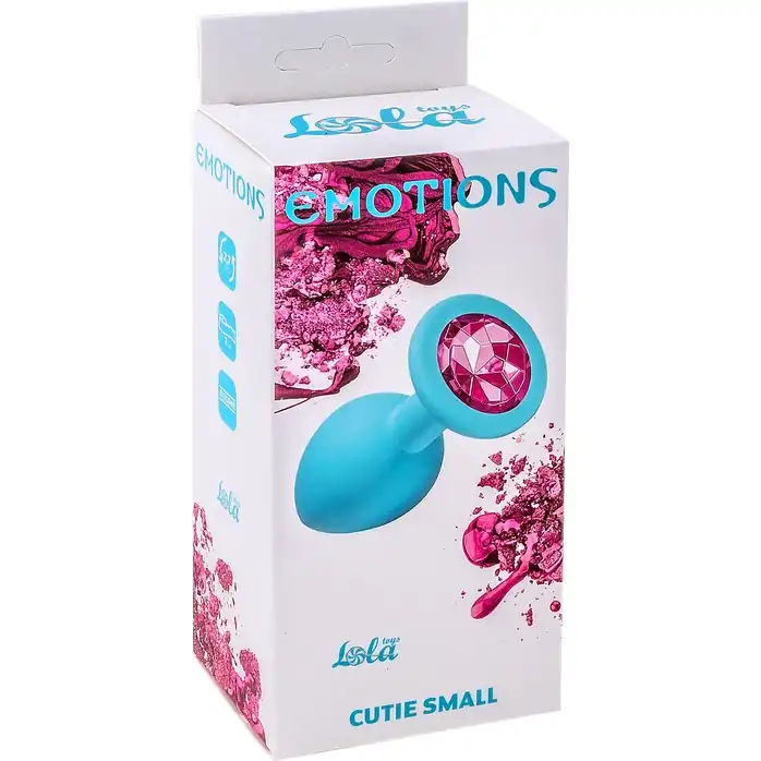 Голубая анальная пробка Cutie Small с розовым кристаллом - 7,5 см - Emotions