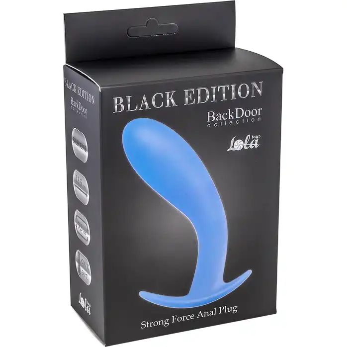 Голубая анальная пробка Strong Force Anal Plug - 14 см - Back Door Collection Black Edition. Фотография 4.