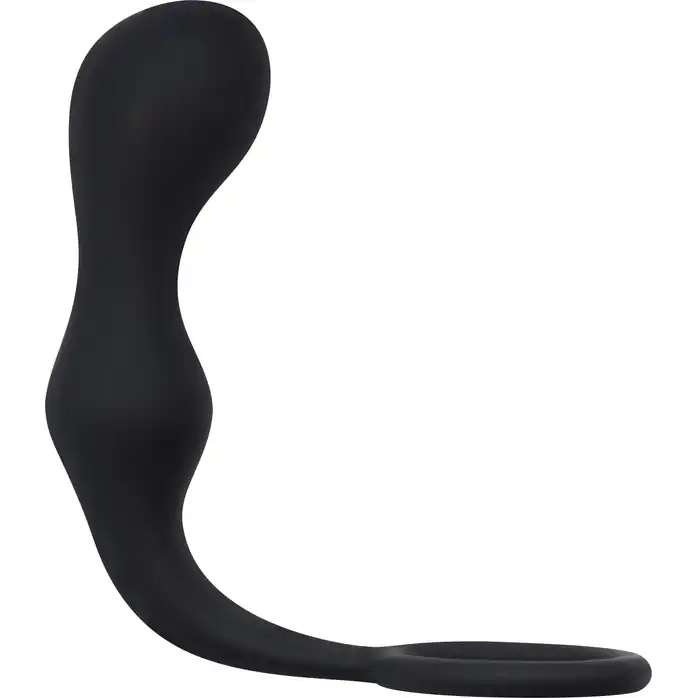 Чёрное эрекционное кольцо с анальной пробкой Double Pleasure Anal Plug - Back Door Collection Black Edition. Фотография 2.