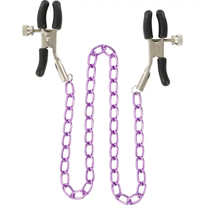 Зажимы для сосков Nipple Chain Metal на фиолетовой цепочке - Basics