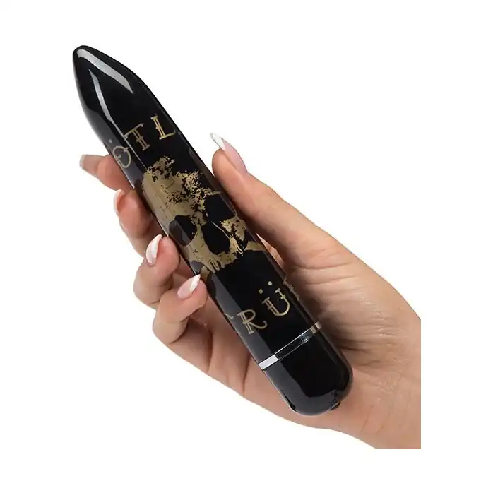 Чёрный классический вибратор Motley Crue Classic Skull - 18,4 см. Фотография 2.