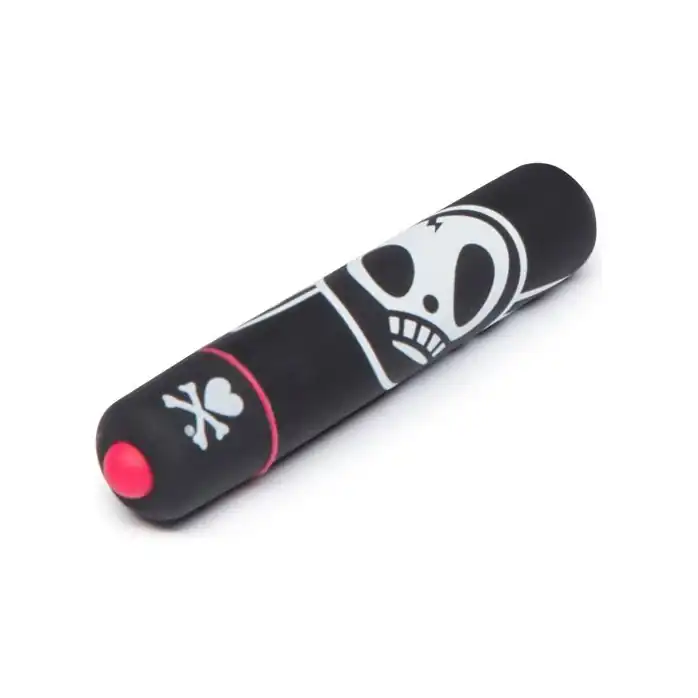 Чёрная вибропуля с принтом MINI BULLET VIBRATOR BONBON. Фотография 2.