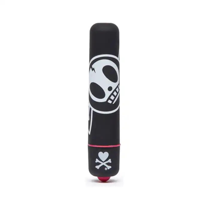 Чёрная вибропуля с принтом MINI BULLET VIBRATOR BONBON