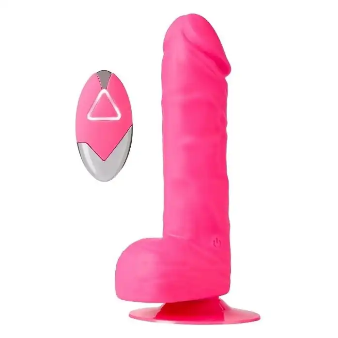 Розовый реалистик на присоске и с пультом ДУ PURRFECT SILICONE DELUXE REMOTE VIBE 7IN - 18 см - Purrfect Silicone