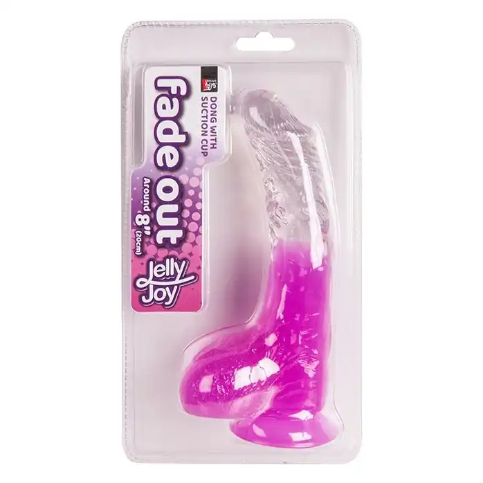 Фиолетовый фаллоимитатор с мошонкой, присоской и прозрачным стволом - 20 см - Jelly Joy. Фотография 2.
