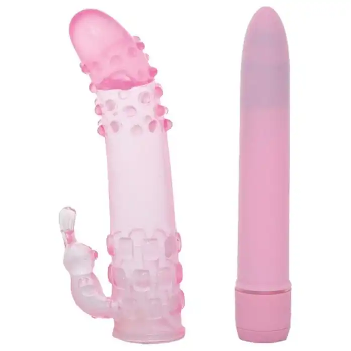 Розовый вибратор с рельефной насадкой GOOD VIBES ORGASMIC DREAM VIBRATOR SET - 15,2 см - Good Vibes