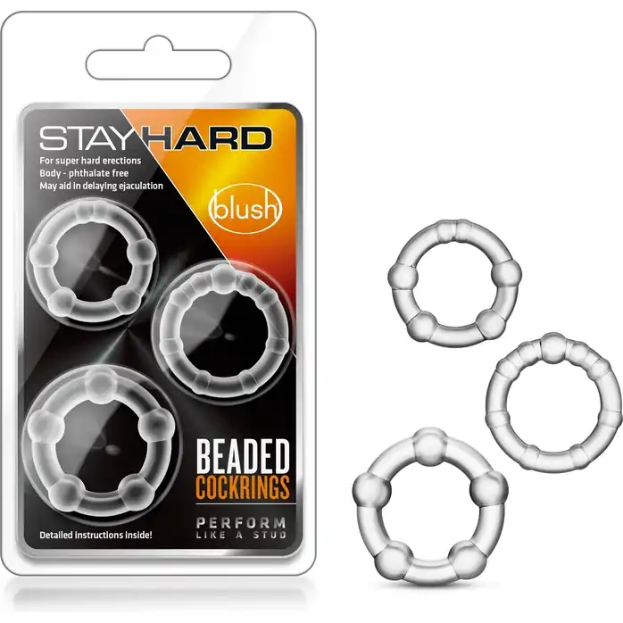 Набор из 3 прозрачных эрекционных колец Stay Hard Beaded Cockrings - Stay Hard. Фотография 3.