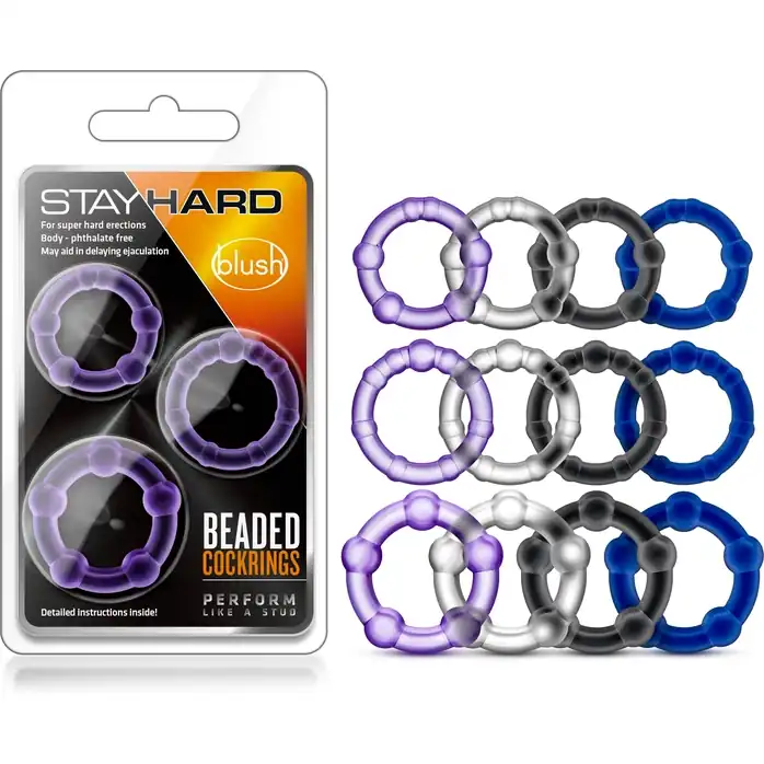 Набор из 3 синих эрекционных колец Stay Hard Beaded Cockrings - Stay Hard. Фотография 4.