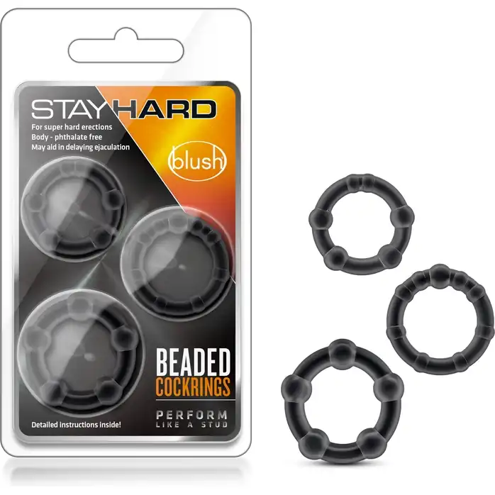 Набор из 3 чёрных эрекционных колец Stay Hard Beaded Cockrings - Stay Hard. Фотография 2.