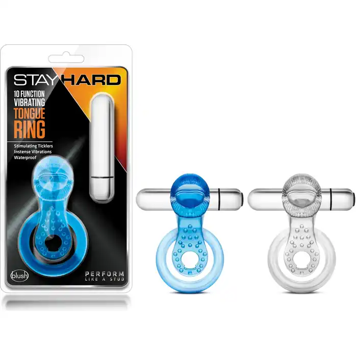 Прозрачное эрекционное кольцо с подхватом, вибропулей и язычком 10 Function Vibrating Tongue Ring - Stay Hard. Фотография 6.