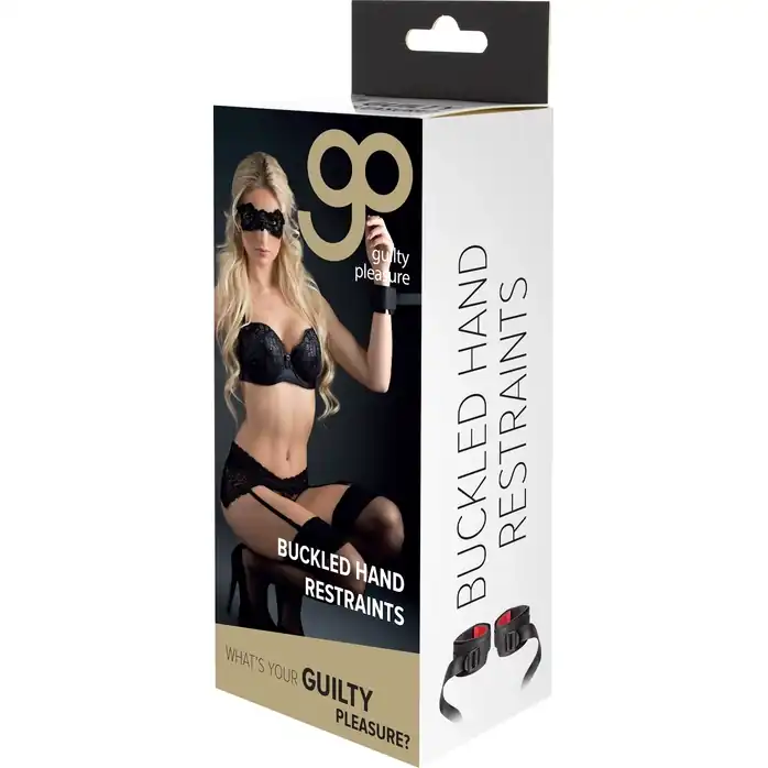 Манжеты на запястья с ремнями для крепления Buckled Hand Restraints - Guilty Pleasure. Фотография 2.